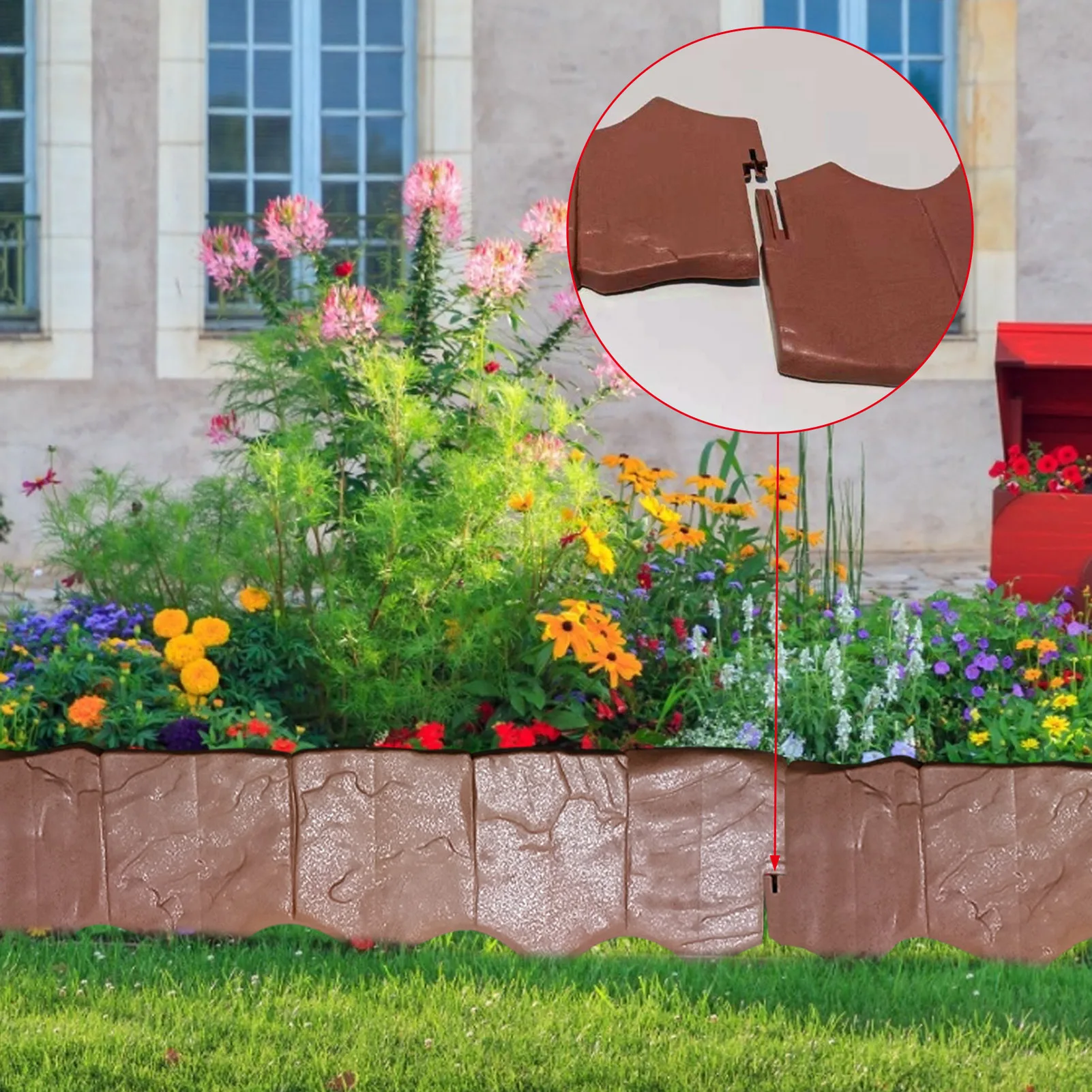 

4PCS Brick Effect Garden Edging Plastic Splicing Border Edging Bonfire Statues for Planter Flowerpot Decor Accessories