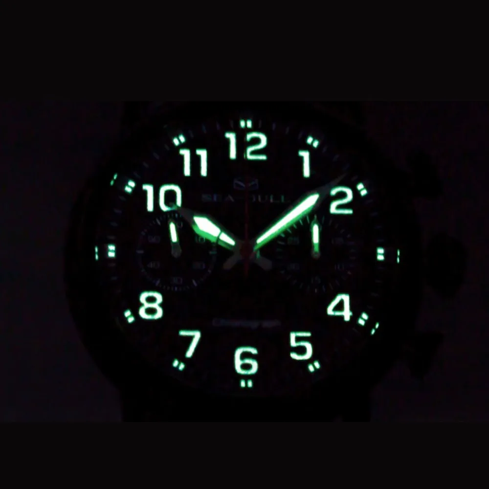 Seagull PVD Black Case Hand Wind Mechanical Chronograph Chinese Military Watch Luminous Arabic Numerals Dial 811.23.5025H | Наручные часы