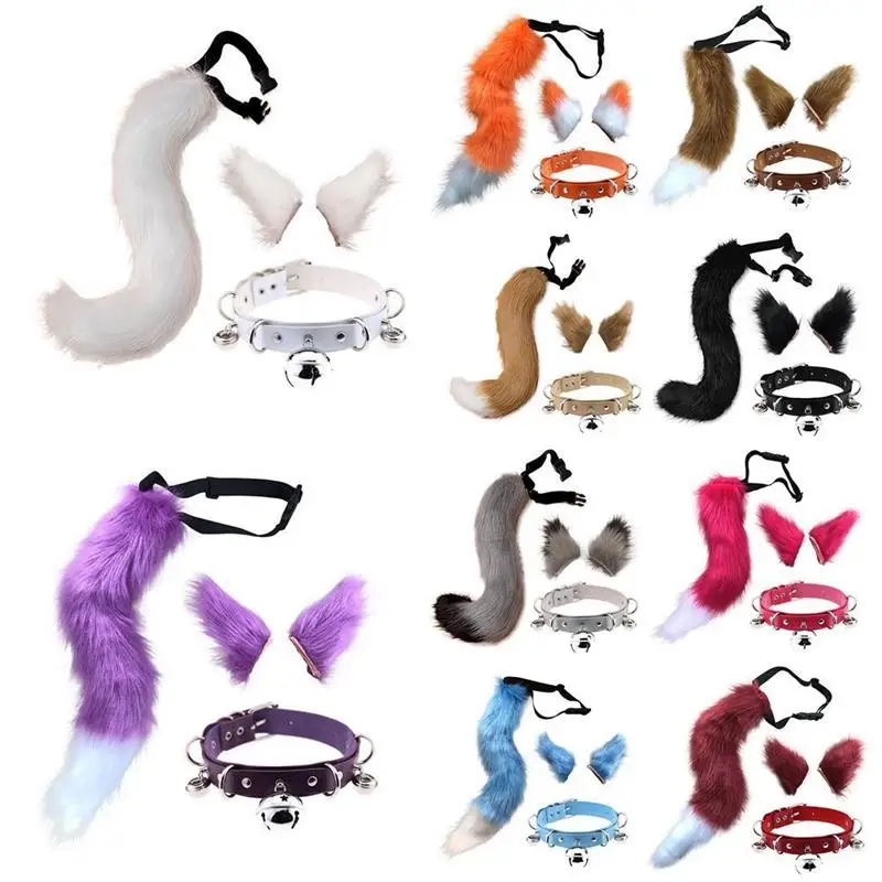 

4pc/Set Halloween Cosplay Set Decor Party Cosplay Set Christmas Tail Ear Personality Bell Neck Collar Fabulous Cosplay Suit Tail