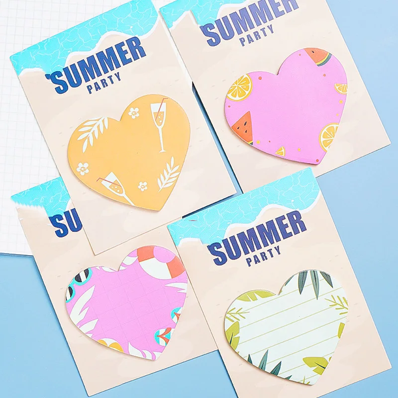 

1 шт. креативная коробка, летние Липкие заметки в форме сердца, милая наклейка, устойчивый блокнот для записей, канцелярские подарки для студ...