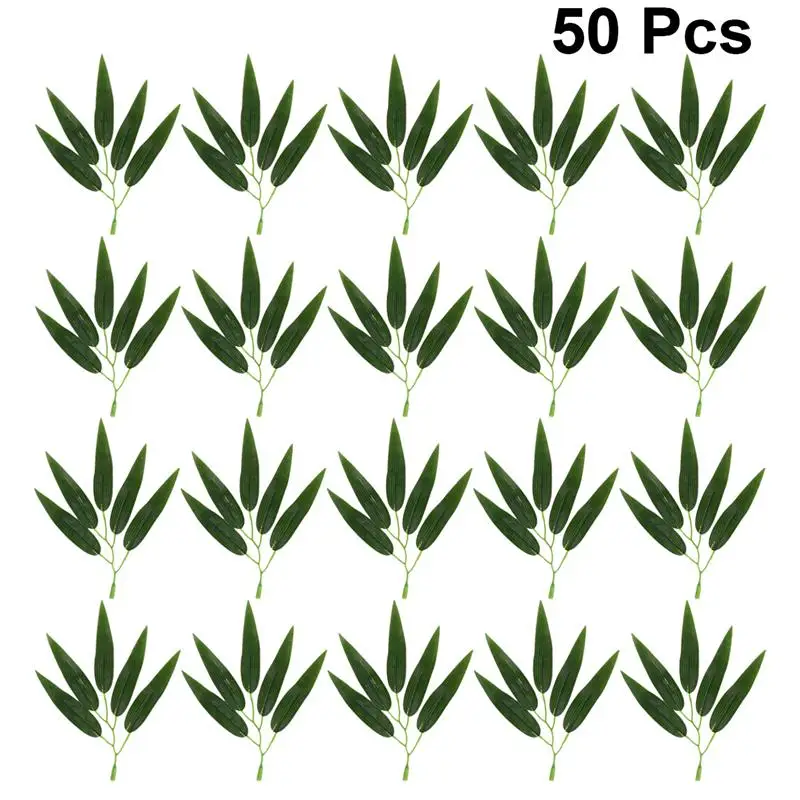 

50pcs Artificial Green Bamboo Leaves Fake Green Plants Greenery Leaves For Home Hotel Office Decoration For Home Office Decor