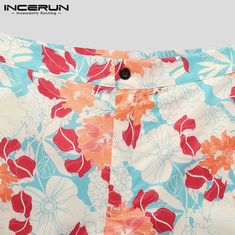 

Fashion Short Sleeve Buttons Tops Zipper Shorts Suits INCERUN Summer Mens Printed Hawaiian Sets Man Vocation Floral Sets S-5XL