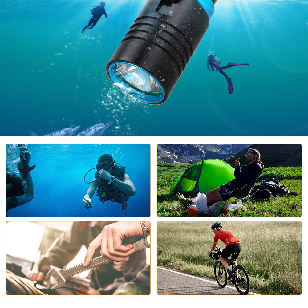 Dive 100 м L2 18650 26650 светодиодный фонарик для дайвинга Водонепроницаемый подводный походный фонарь с плавным затемнением