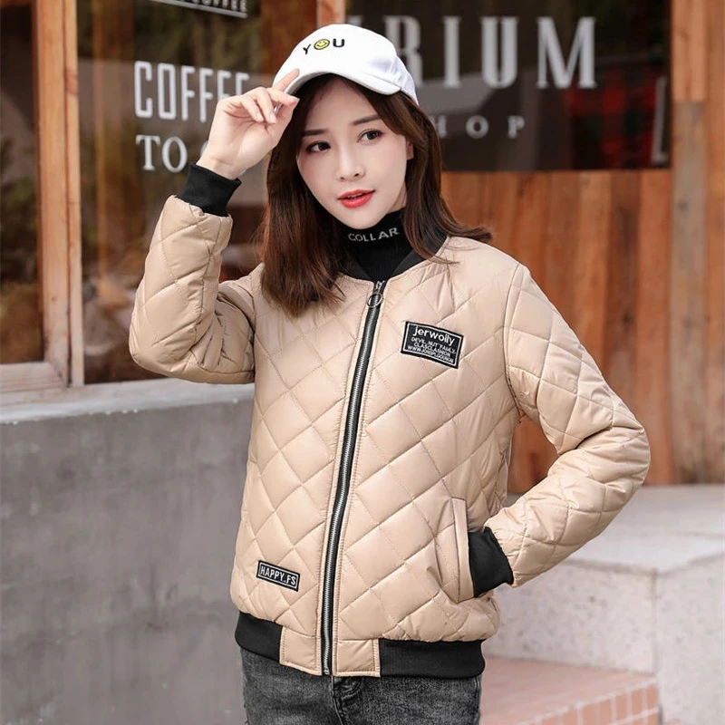 Autumn Jacket Women's Winter Parkas Lady Short Bomber Jackets Female Casual Down Padded Coats 2021 Rhombus Pattern Outerwear
