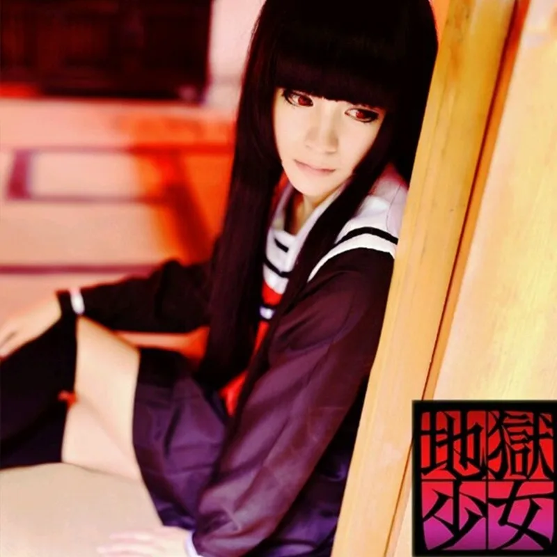 100 см черные длинные прямые волосы Jigoku Shoujo Enma Ai Аниме косплей костюмы