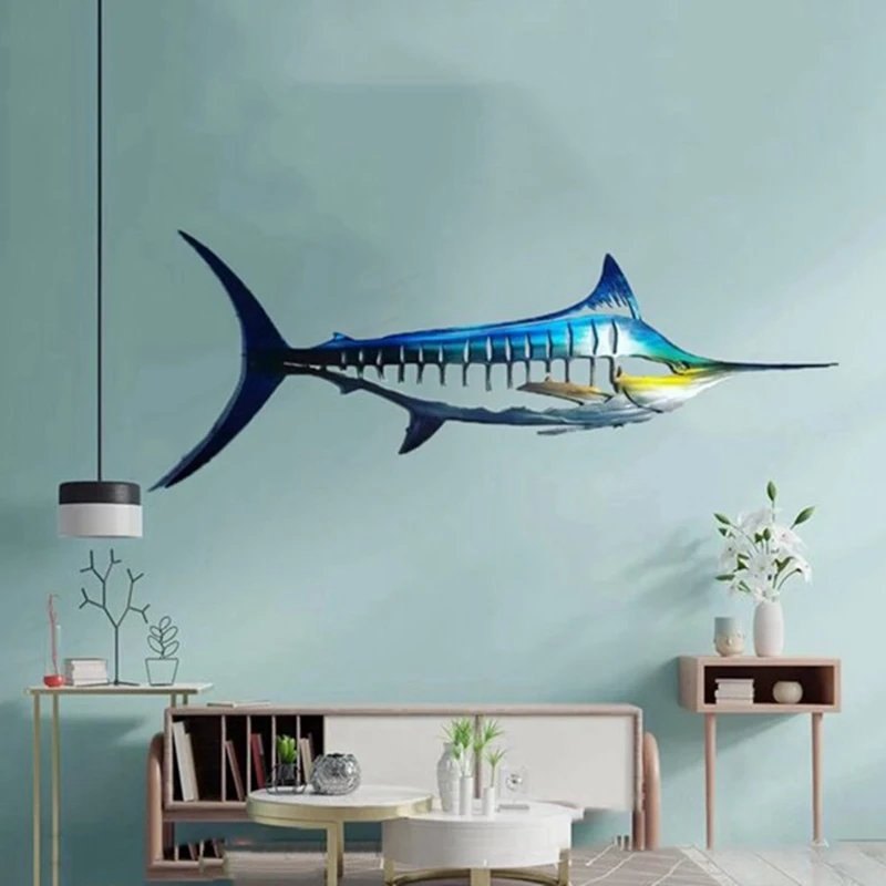 

Hot Metal Shark Wall Decor Art Ocean Fish Hanging Wall Sculpture Living Room