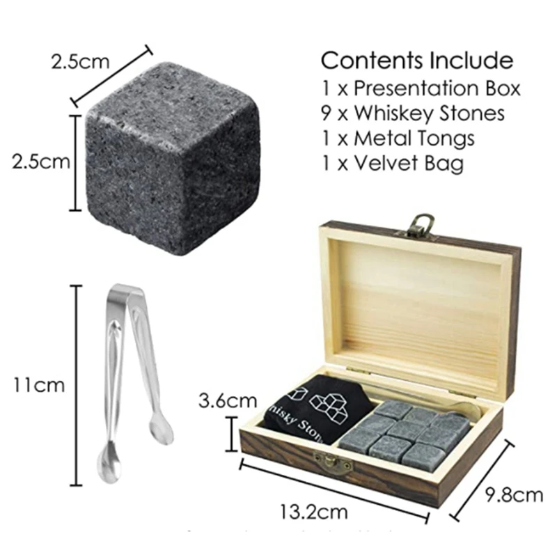 Whiskey Stone Gift Set Whisky Stones in Luxury Wooden Box Gifts for Men Keep Bourbon Chilled | Дом и сад