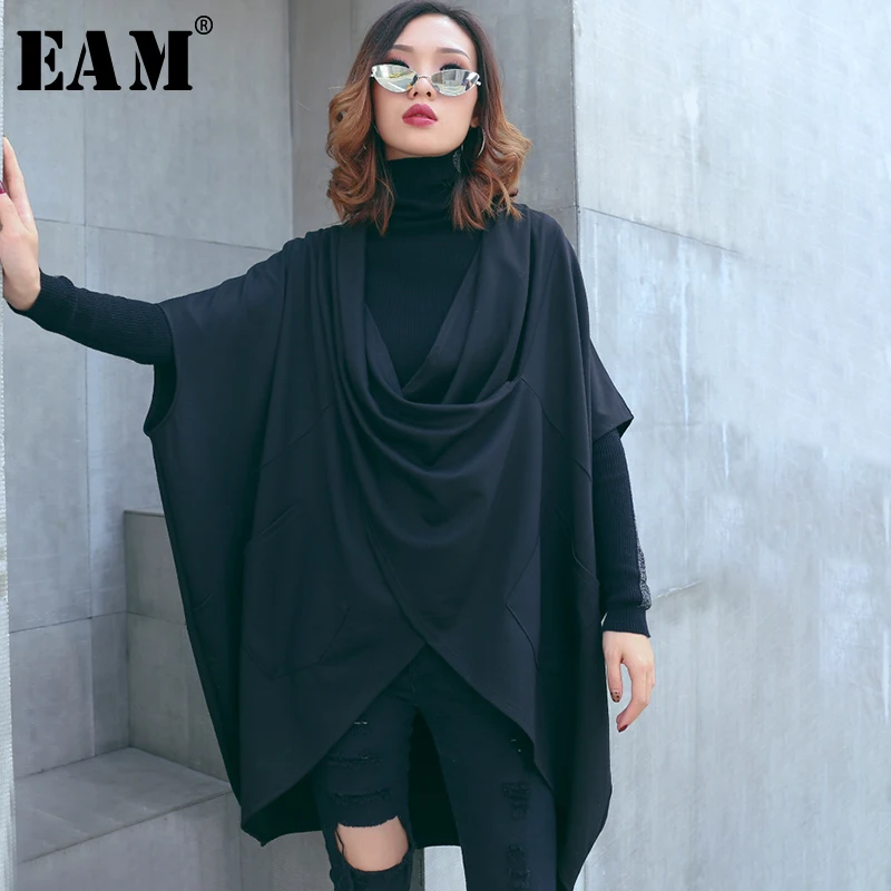 

[EAM] Women Black Cross Stitch Big Size T-shirt New Round Neck Three-quarter Sleeve Fashion Tide Spring Autumn 2021 1B293