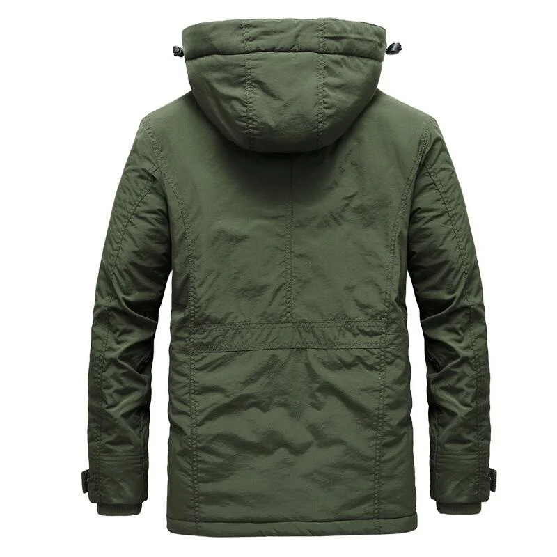 Men's Winter Long Parkas Jacket Men's Casual Slim Thickened Fleece Warm Jacket Outdoor Windproof Hooded Military Winter Coats