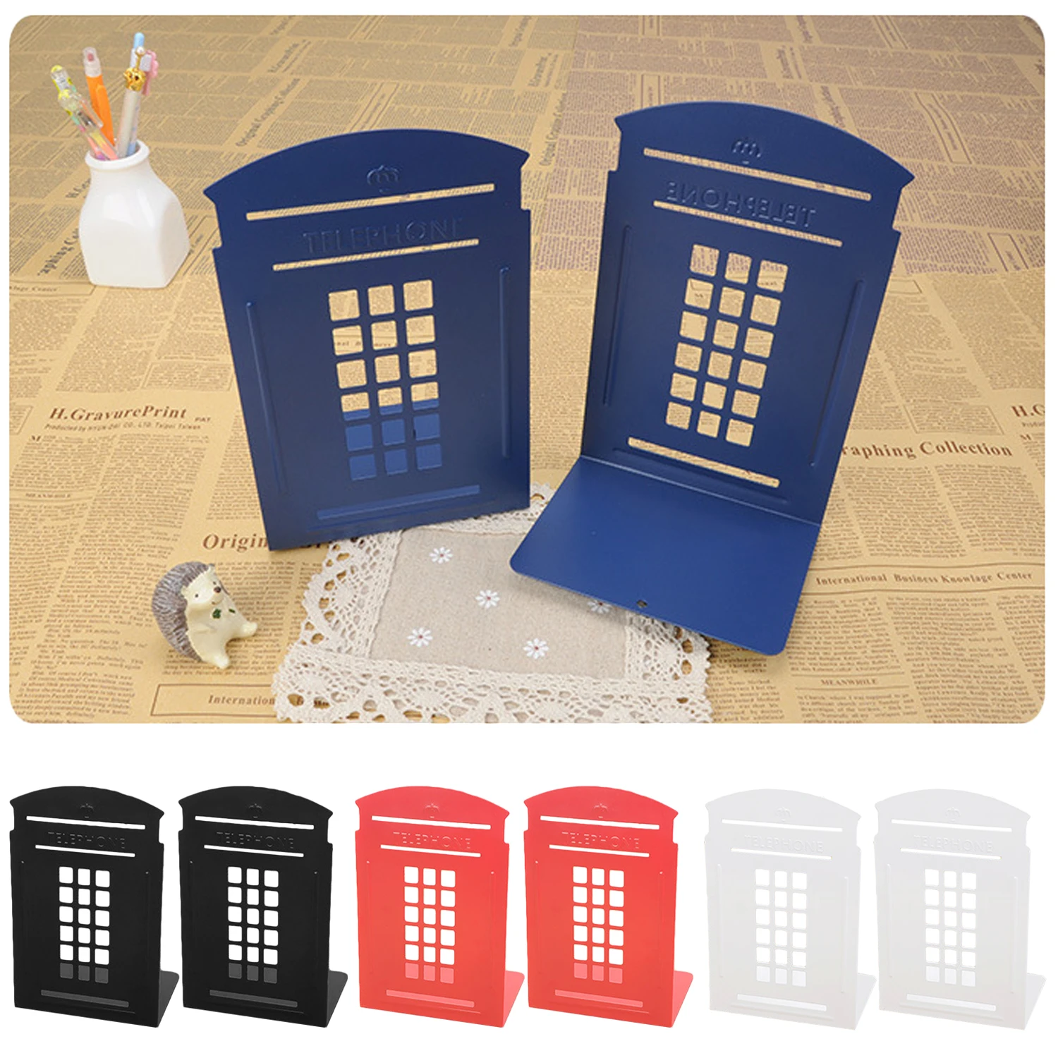 Винтажные подставки для книг с телефонной будкой 2 шт. тяжелые металлические дома