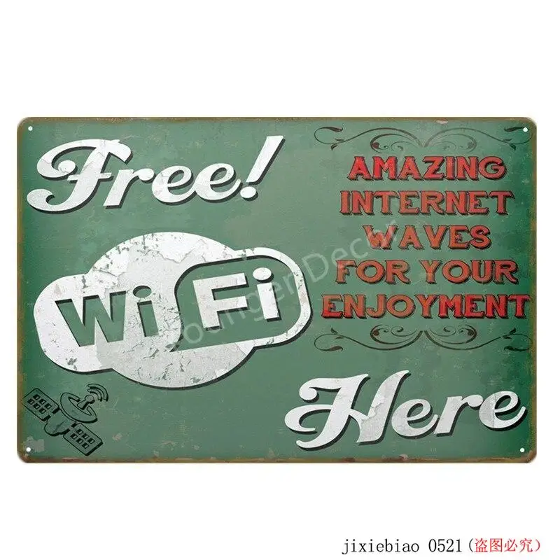 Welcom для вечеринки декор бесплатно Wifi и кофе металлический постер открытая