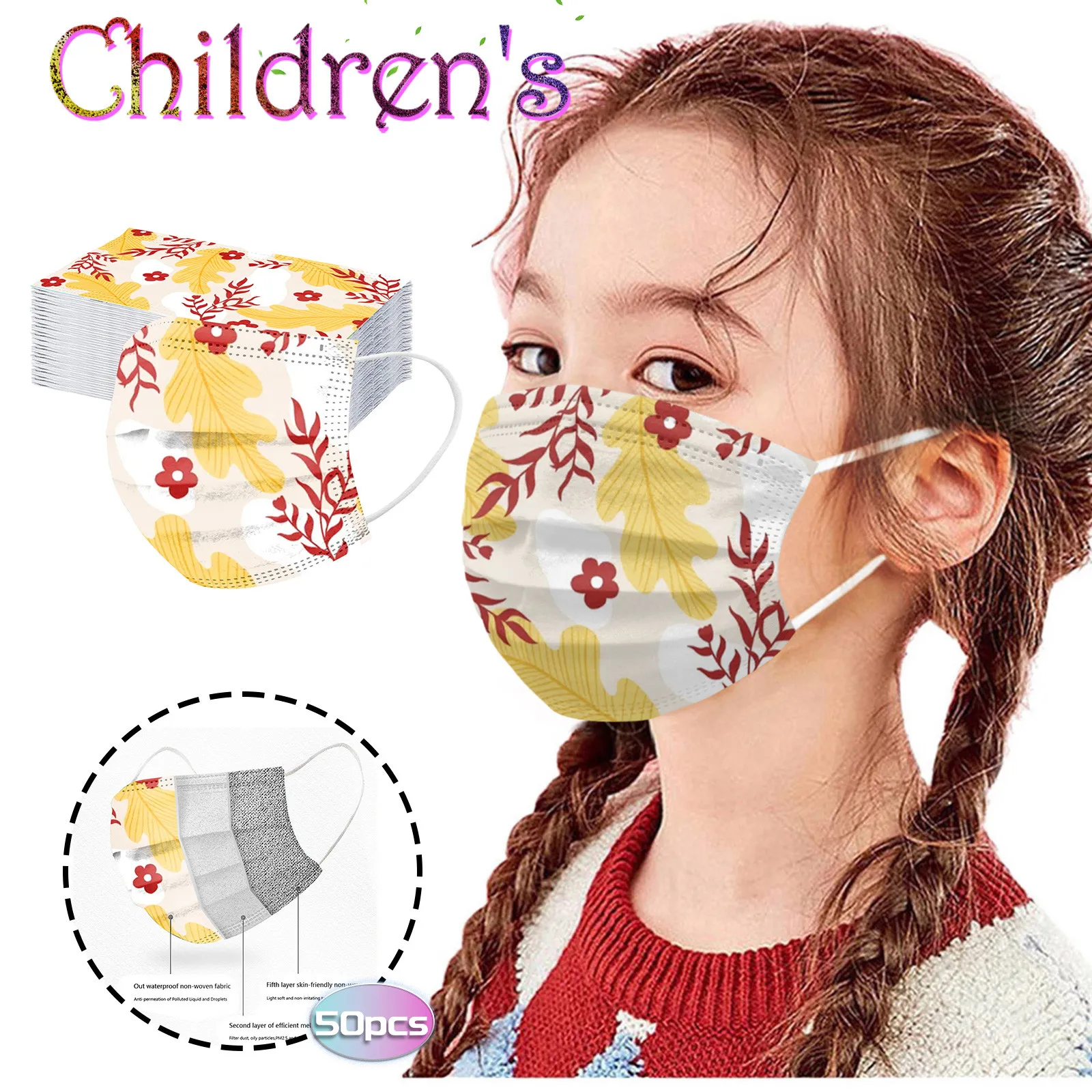 

50pc Disposable Cartoon Kids Mask 3 Layer Child Filter Hygiene Thicken Children's Face Mouth Earloop Fast Delievry Halloween