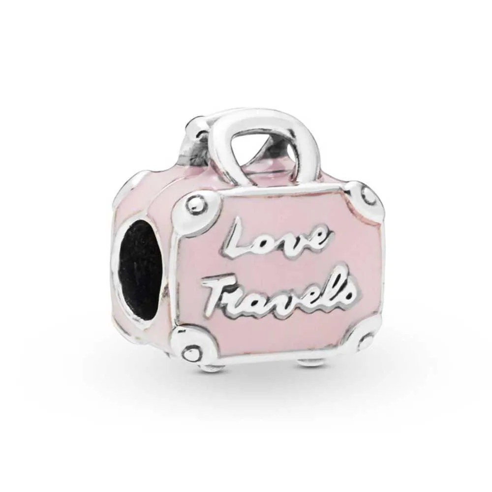

Pink Travel Bag Charm 100% Real 925 Sterling Silver Pink Travel Bag Charms Fit Original Bracelet Diy Jewelry