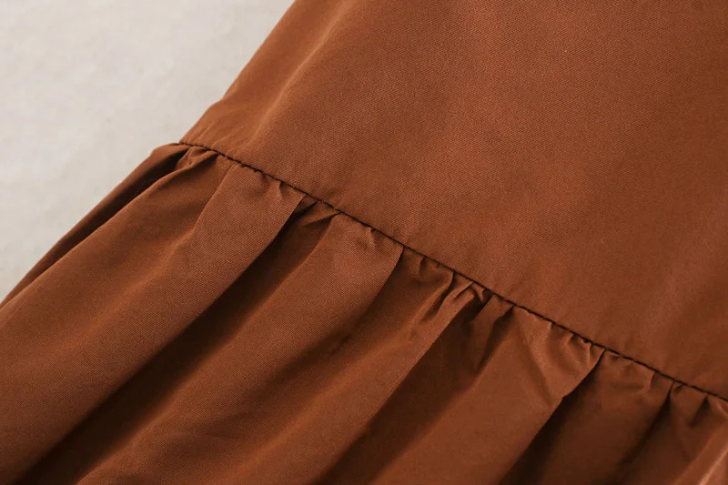 Женское летнее платье VOGUEIN с 3/4 рукавом и округлым вырезом горловины, коричневый цвет, длина миди, оптовая продажа.