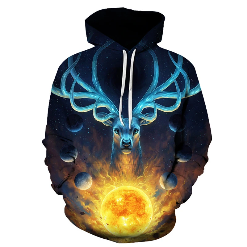 

3D printing hoodie casual long-sleeved streetwear autumn animal hoodie men's beautiful deer casual sweatshirt men