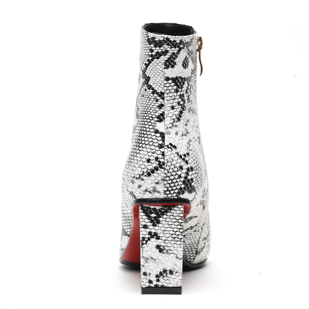 Женские ботильоны из искусственной кожи со змеиным принтом на молнии с острым