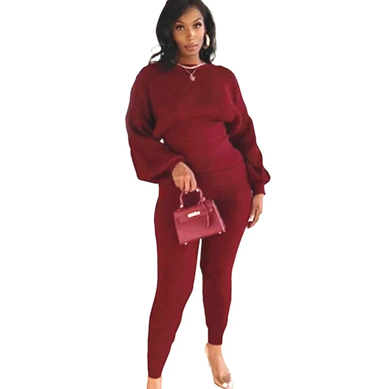 

Женская одежда размера плюс, комплект из двух предметов, повседневный топ с длинными рукавами-фонариками и брюки, эластичный спортивный кос...