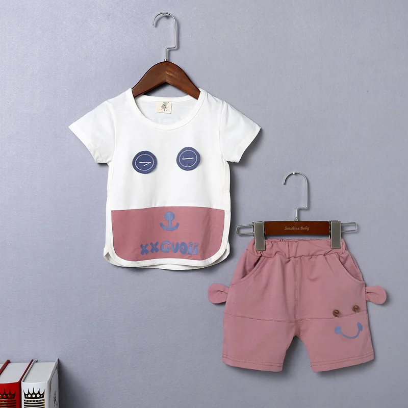 Summer New Baby Boys Girls Cotton Suit Smile Face Top+Pant 2Pcs Set Toddler Infant Kids Clothes For 18 Months~4 Years |