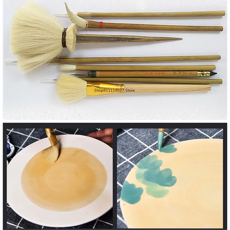 8PCS/set Pottery Writing Brush Large Head Bamboo Brush Painting Painted Hook Pen Dust Hydration Ceramic Clay Polymer Tool XJ46