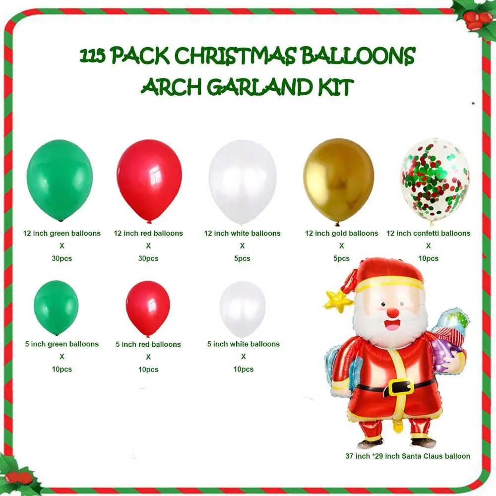

Merry Christmas Balloon Arch Garland Kit - 115 Pieces for Christmas Party Decorations New Year Party Supplies