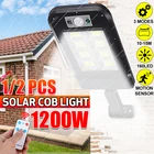 Уличный светильник с солнечной батареей и датчиком движения, светодиодный водонепроницаемый садовый светильник с дистанционным управлением, 1200 Вт, 160COB