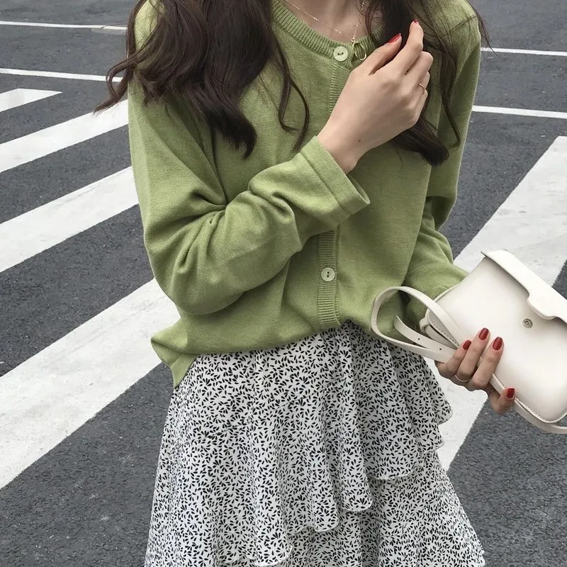 Модный новый свитер свободный тонкий яркий однотонный вязаный кардиган с