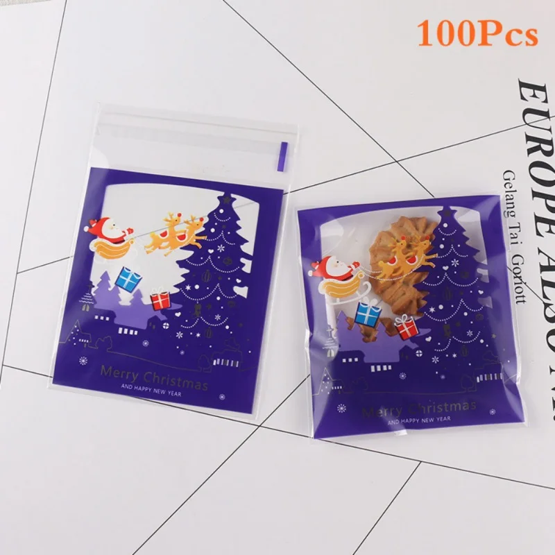 100 шт прозрачные рождественские пакеты для печенья самоклеющиеся конфет буфета