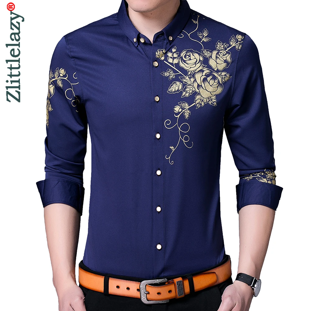 

2021 Brand Long Sleeve Men Social Shirt Spring Streetwear Casual Floral Shirts Dress Mens Slim Regular Fit Clothes Fashions 0071