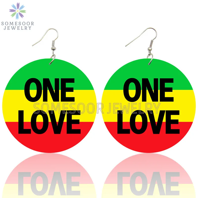 SOMESOOR африканские цвета одна любовь деревянные серьги красный зеленый желтый фон