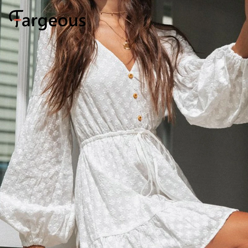 Fargeous элегантное белое короткое платье с вышивкой женское Повседневное v образным