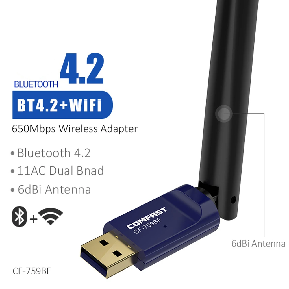 

Poweful Dual Band 2.4& 5.8Ghz 6dBi Antenna High Speed 650Mbps Wifi Bluetooth 4.2 Wireless Adapter Access Point CF-759BF