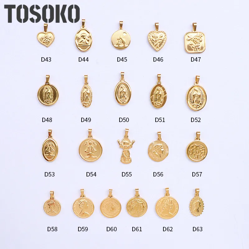 

TOSOKO Stainless Steel Jewelry Portrait Of Peach Heart Jesus Retro Pendant Accessories Versatile For Women BSD43