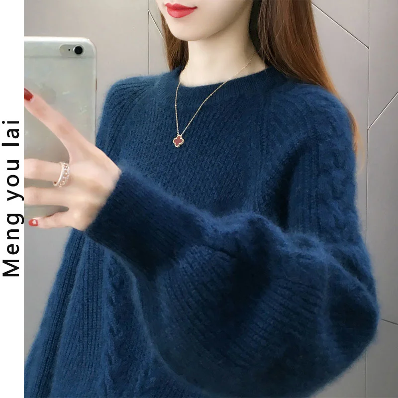 

Осенне-зимний мягкий утепленный свитер в японском ретро-стиле в стиле ленивого стиля с клейким рисунком женский дизайн нишевой дизайн нежн...