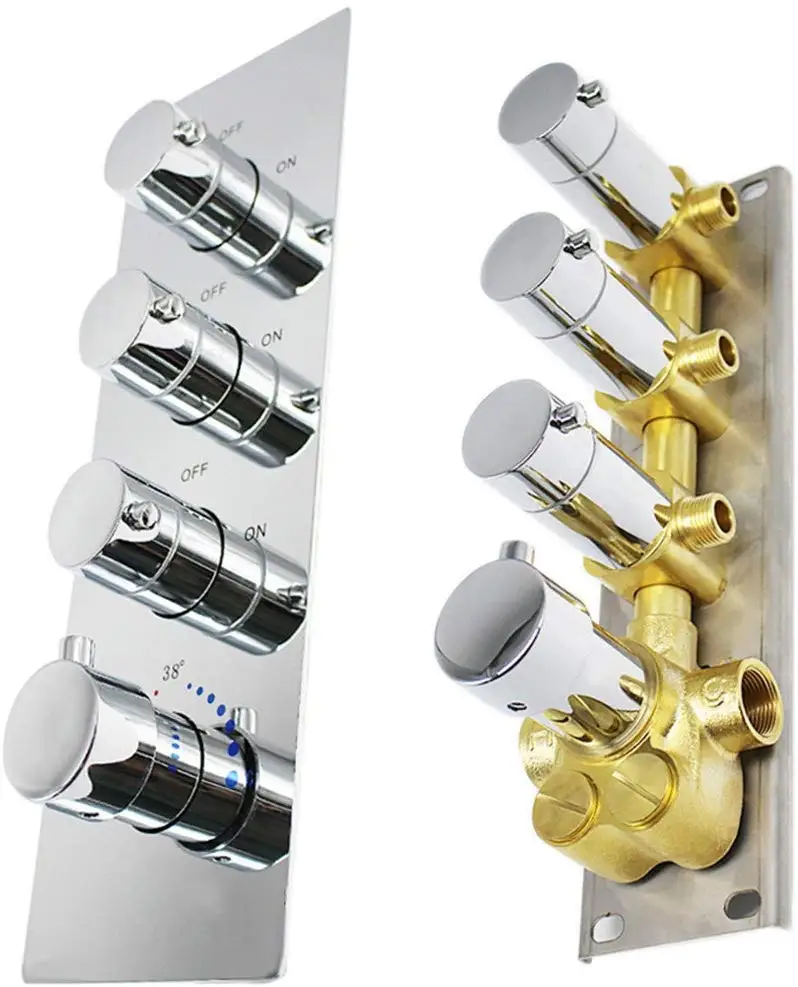 Латунный скрытый 3 выходный Термостатический смеситель для душа с круглыми