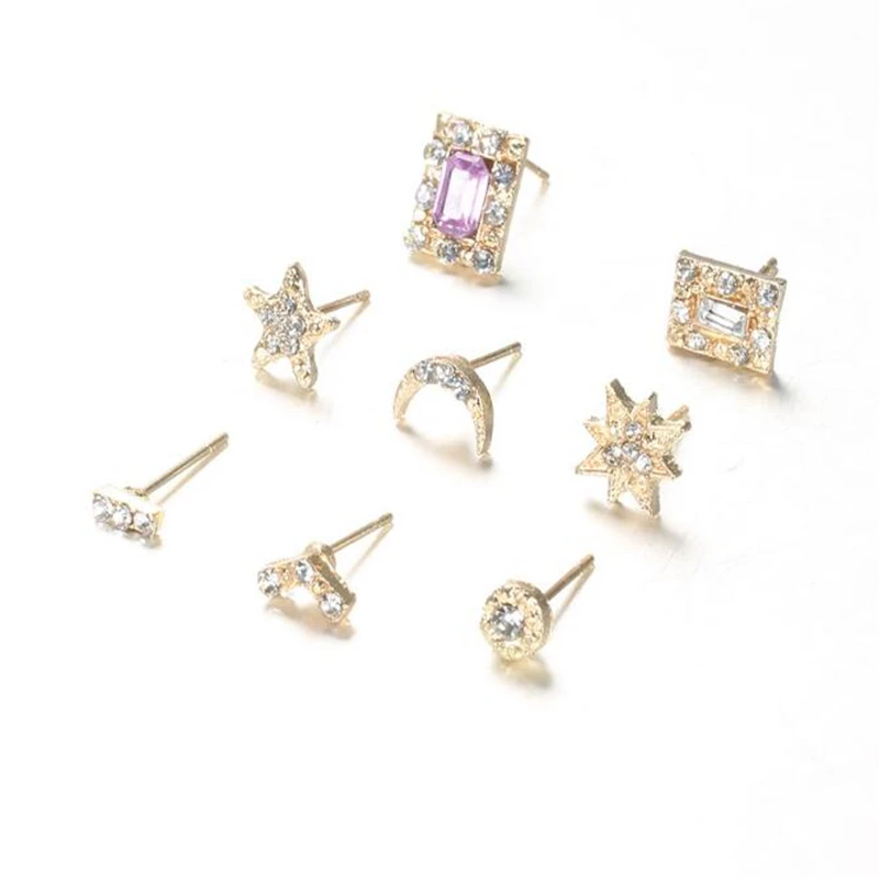 7 пар/компл. луны и звезд круглый Bijoux(украшения своими руками) фиолетового цвета с украшением в виде кристаллов женские серьги в виде Boucle D'oreille ювелирные изделия ослепительные Серьги Brincos, можно носить