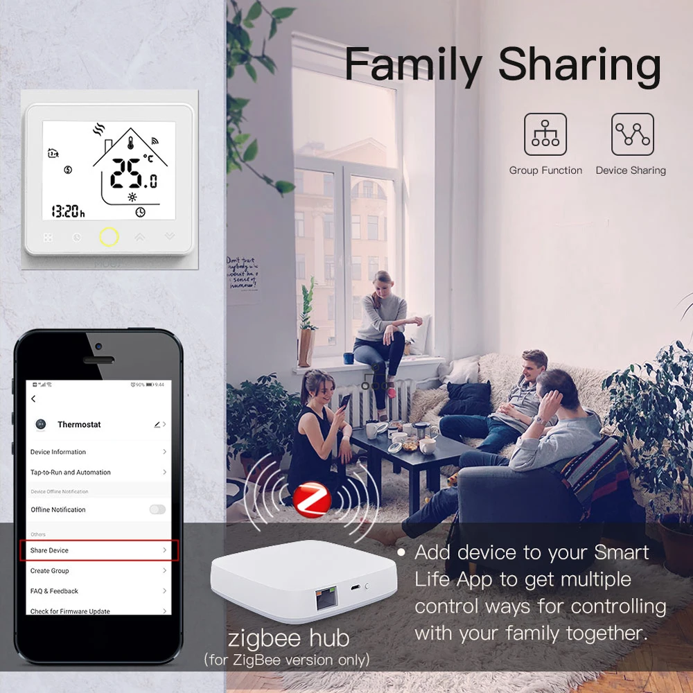 

ZigBee Intelligent Thermostat Programmable Temperature Controller Tuya APP Remote Control Alexa Google Home Voice Control