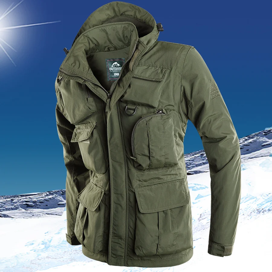 Мужская куртка-бомбер с капюшоном зимняя армейская Зеленая s Campera Hombre мужские