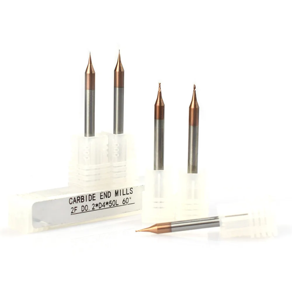 

1 шт. 0,2-0,9 мм 2 канавки микро фреза с плоским концом 4 мм хвостовик из карбида вольфрама фреза с ЧПУ покрытием ticn мини фреза