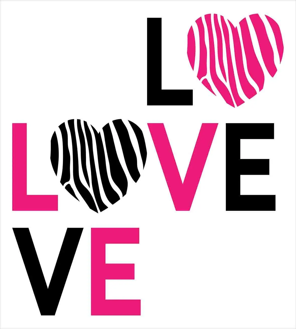 Pink Zebra Duvet Cover Set I Love You Calligraphy Zebra Stripes Hearts Valentines Illustration Decorative 3 Piece Bedding Set
