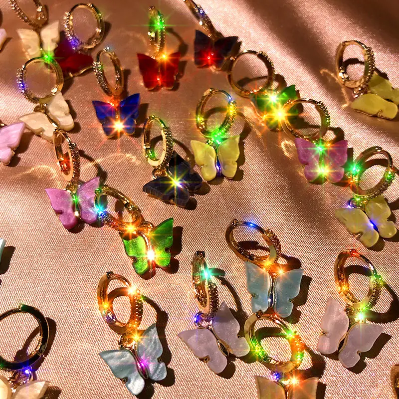 Женские Висячие серьги с бабочками, золотистые/Серебристые Акриловые серьги-насекомое, вечерние серьги в Корейском стиле