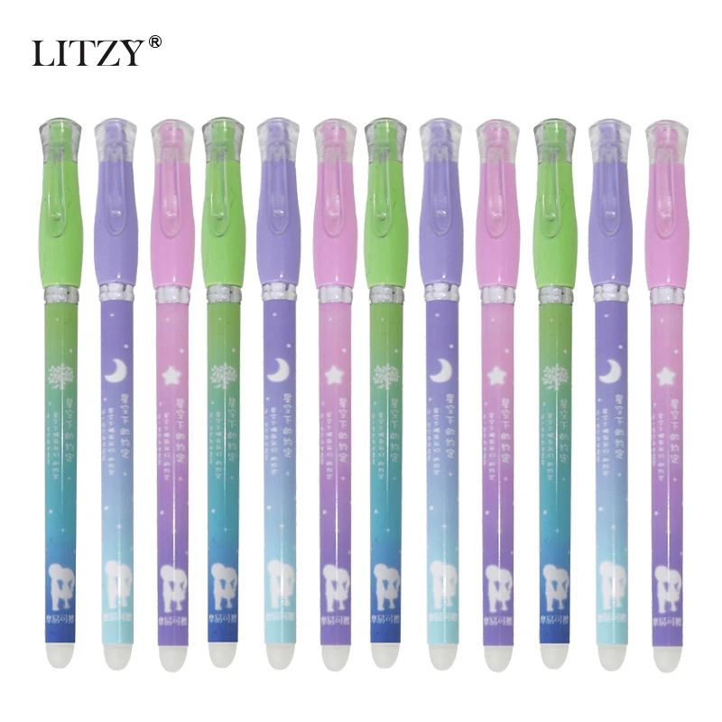 12 шт/лот 0 38 мм стираемая ручка Синие/черные чернила заправка Волшебная гелевая