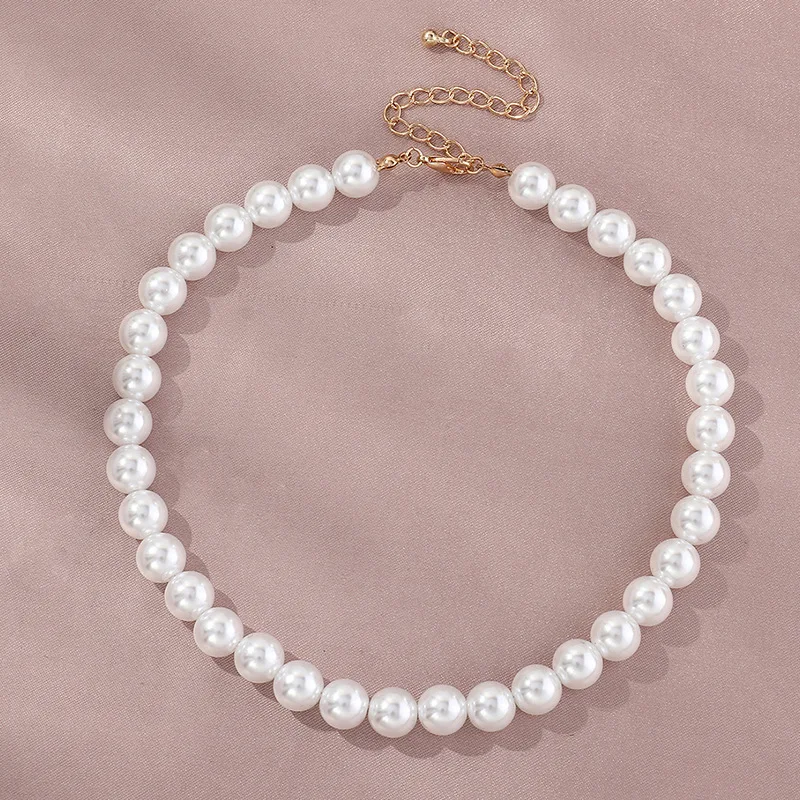 New Fashion Elegant White Imitation Pearl Choker Necklaces Round Wedding Chain Necklace For Women Charm Party Jewelry Gift | Украшения и