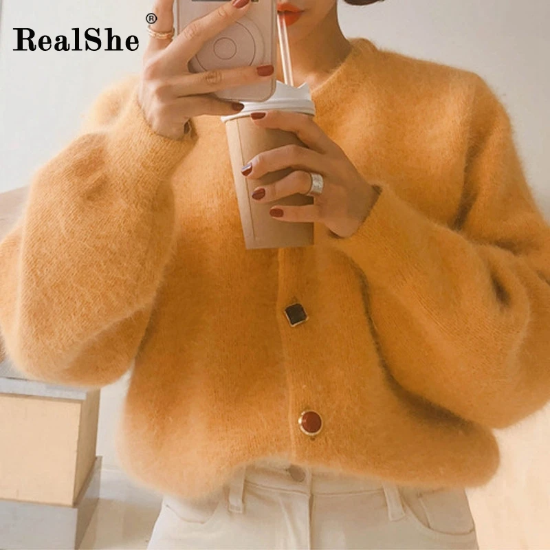 RealShe свитера кардиган для женщин круглый вырез длинный рукав пуговицы