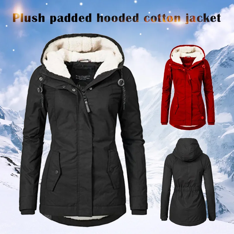 

Waterproof Warm Hooded Winter Coat Thickend Fleece Lined Cotton Coat for Women FS99