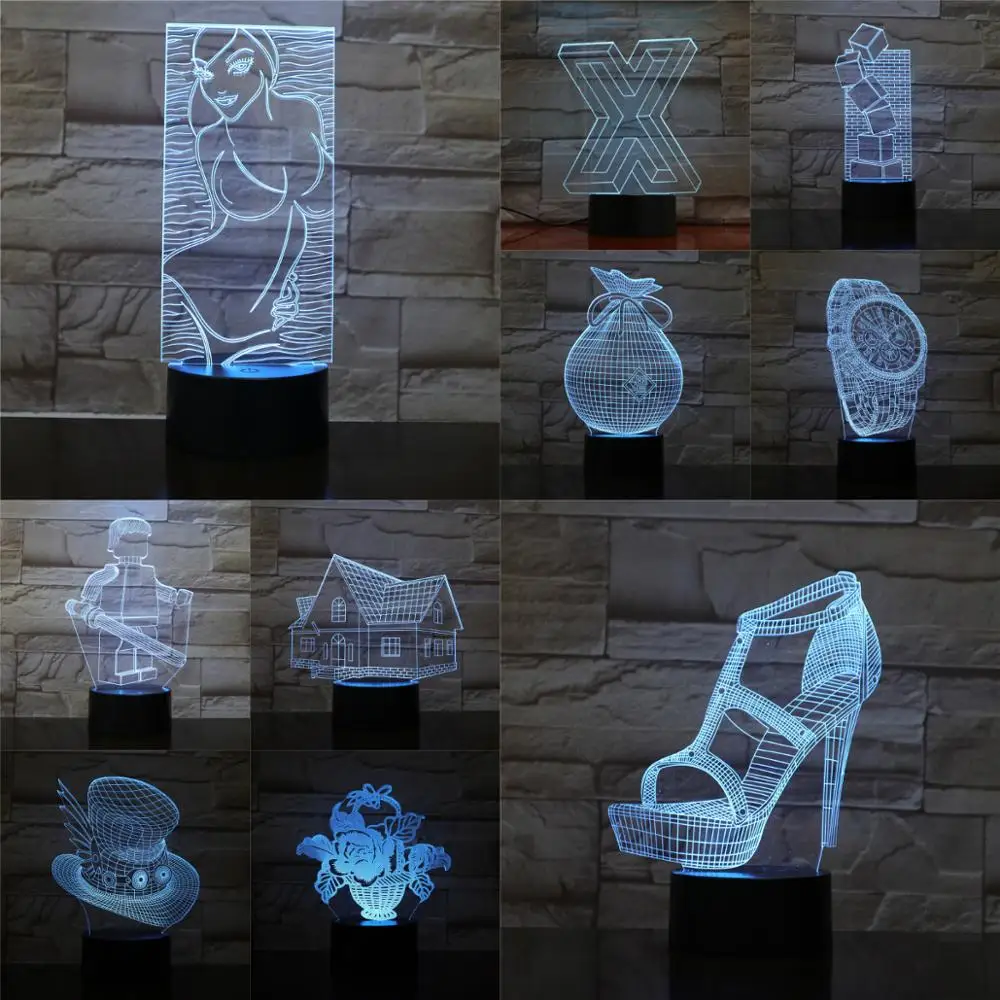 3D лампа с сенсорным управлением и питанием от USB сменный креативный ночник 7