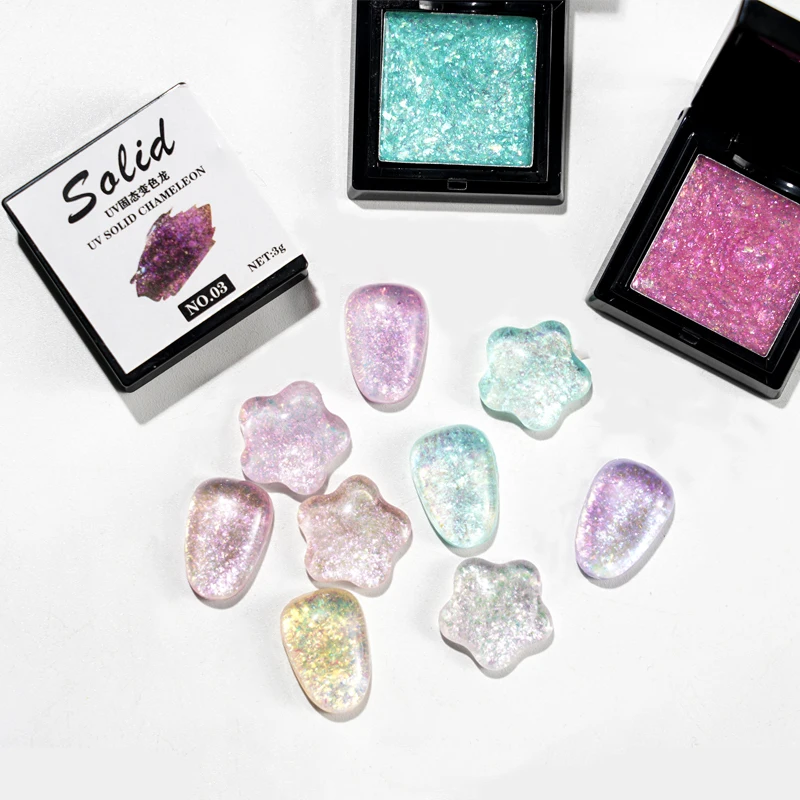 

3g/box Coloretto Solid Glitter UV Gel Polish Nail Art,Chameleon Chips-Diamond LED-Nail Gels,DIY Maniucre Soak Off Shiny Gels