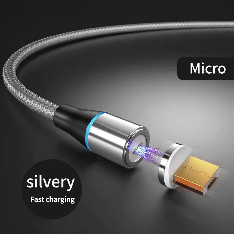 Silver For Micro Магнитный кабель Snodesound для быстрой зарядки iPhone XR Micro Usb type-C, кабель для быстрой зарядки samsung, шнур для передачи данных - Цвет: Silver For Micro