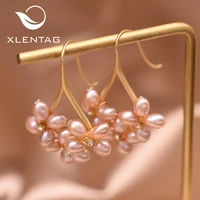 xlentag original natural light pink pearls flower hook earrings acrylic women engagement party gifts statement jewlery ge0546c