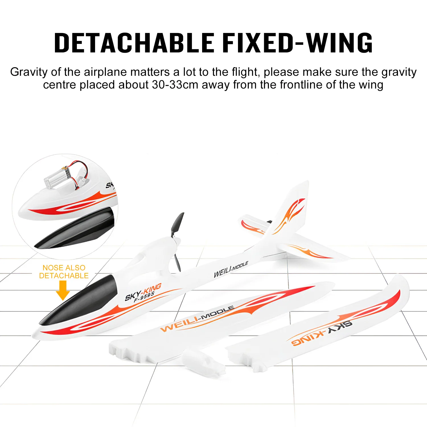 Квадрокоптер WLtoys F959S Радиоуправляемый с фиксированным крыльем SKY King 2 4G 3CH 6 осевой