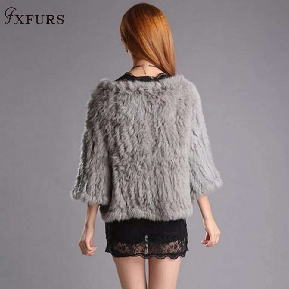 FXFURS роскошное вязаное пальто из кроличьего меха женская куртка из натурального кроличьего меха Меховой жилет из кроличьего меха пуловер для девочек 9 цветов